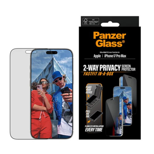 PanzerGlass® Privacy Screen Protector iPhone 17 Pro Max | Ultra-Wide Fit w. FASTFIT IN-A-BOX