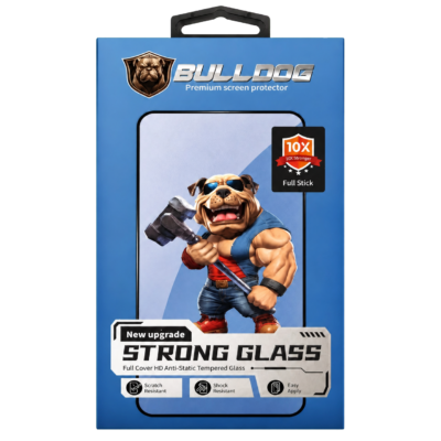 Bulldog skärmskydd i härdat glas för iPhone i produktförpackning