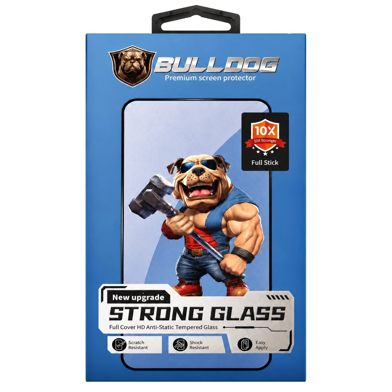Bulldog skärmskydd i härdat glas för iPhone i produktförpackning