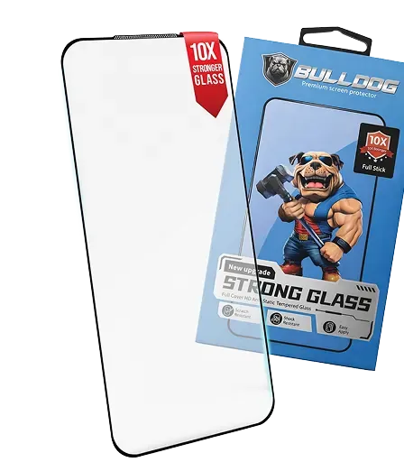 Bulldog skärmskydd i klart glas med blå produktförpackning
